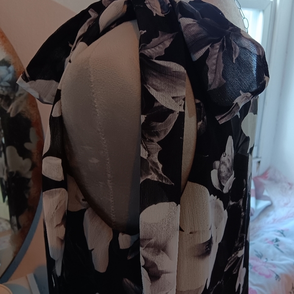 EXPRESS One Shoulder Sleeveless Lined Bow Floral Dress Holiday - Picture 6 of 9